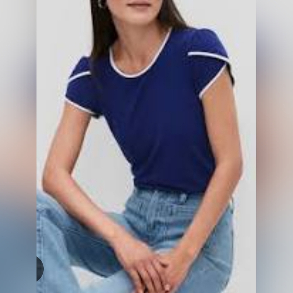 Blue Crepe Tulip-Sleeve Top
